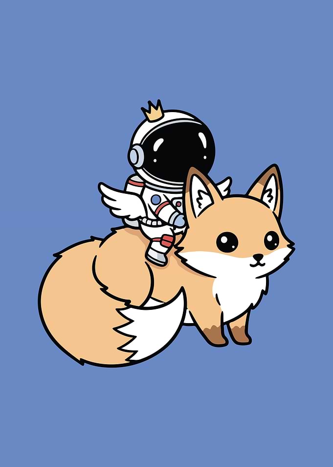 Astronaut Fox Ride Cartoon Illustration