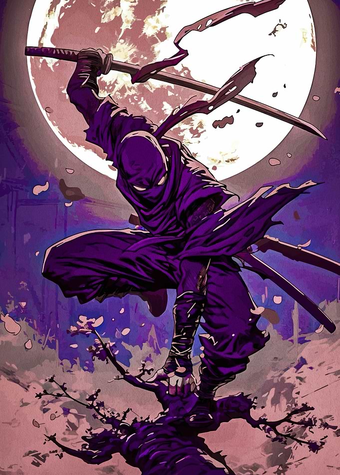 Purple Ninja with Swords and Moon