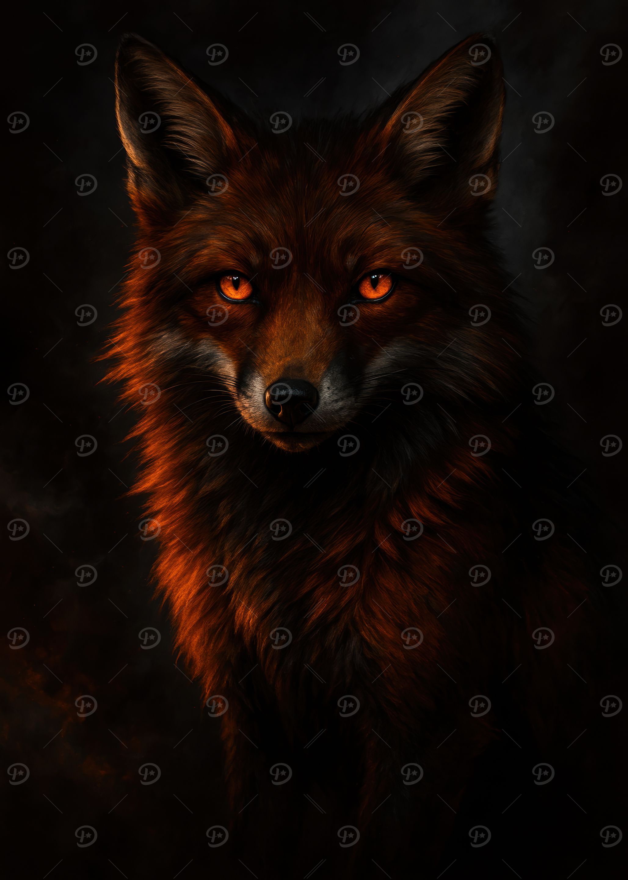 Fox Portrait with Glowing Eyes