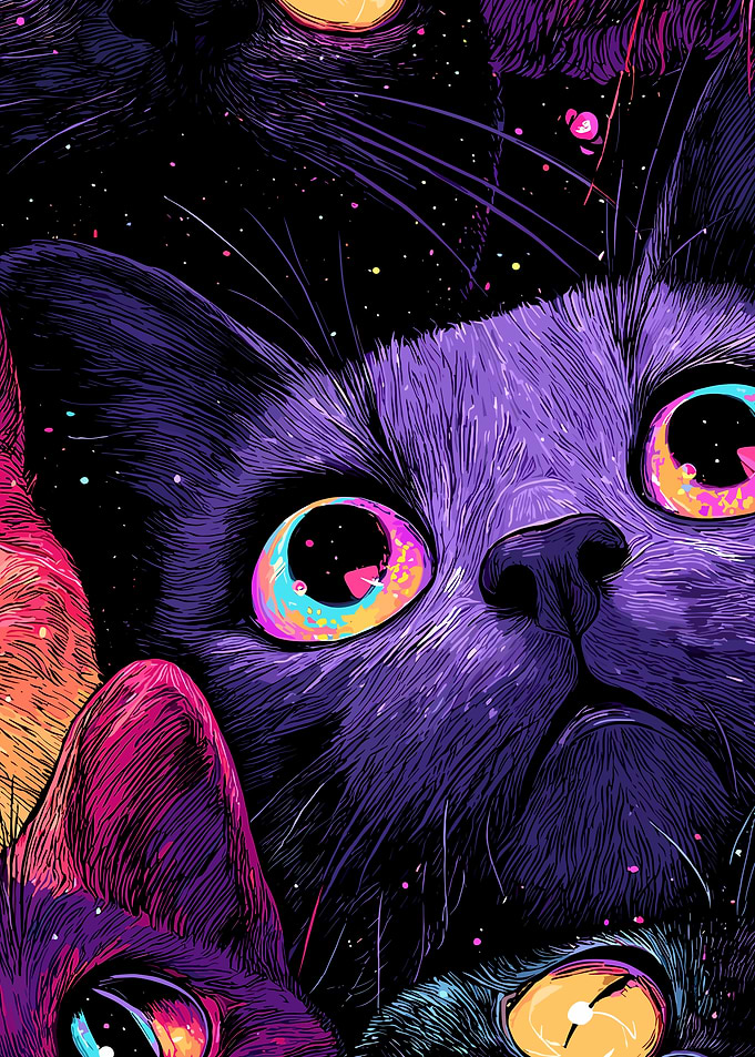 Cosmic Cats Colorful Illustration