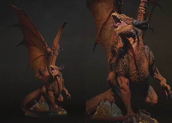 Detailed Dragon Statue with Open Mouth