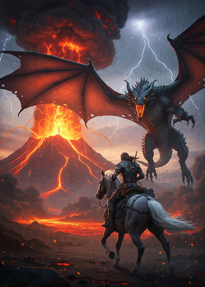 Dragon Knight Volcano Fantasy