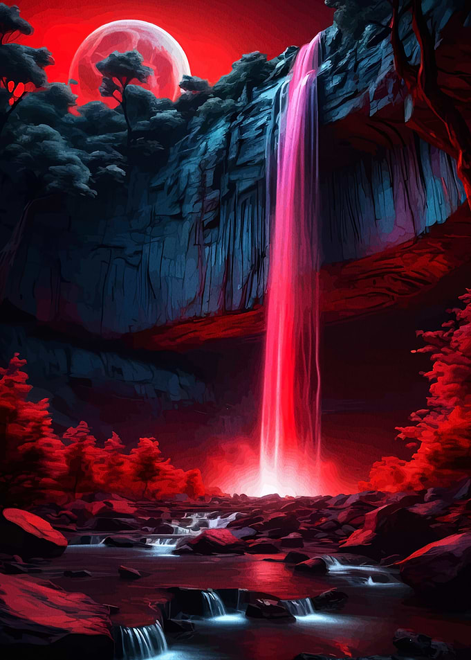 Red Waterfall Fantasy Landscape