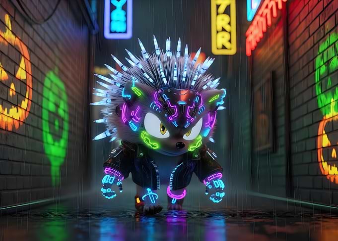 Cyberpunk Neon Hedgehog