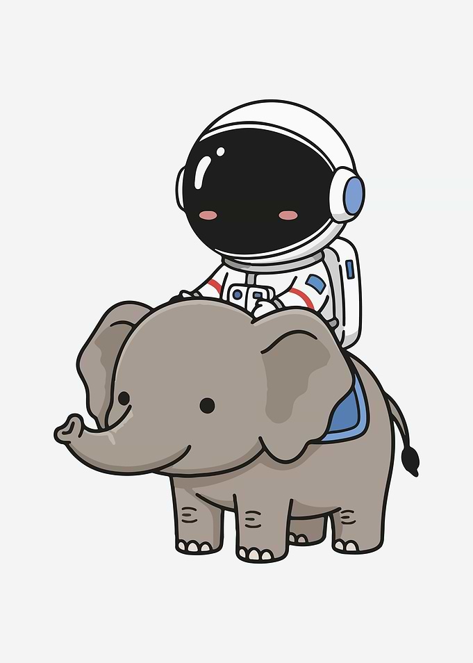 Astronaut riding an elephant cartoon