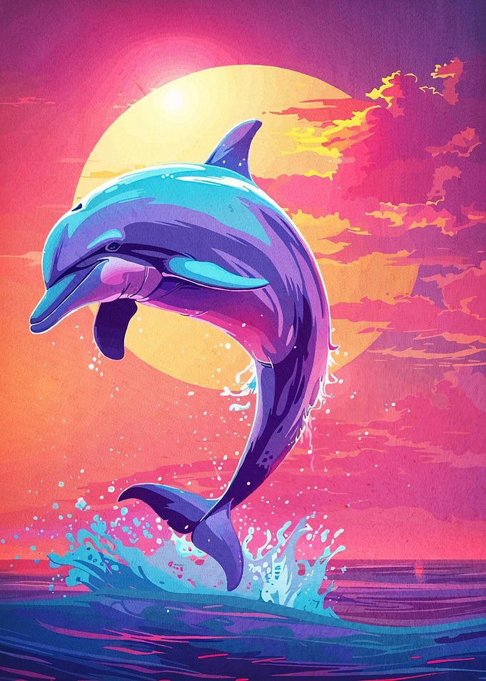 Dolphin jumping sunset