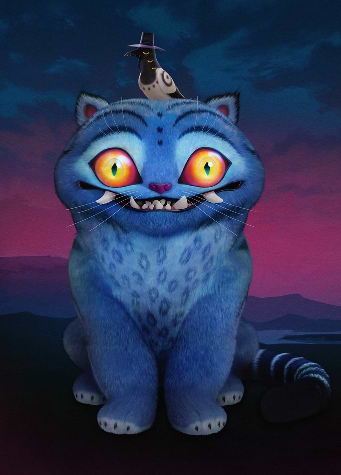 Derpy Tiger and His Feathered Friend – Whimsical Fantasy Art