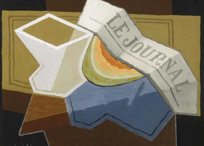 Cubist Still Life with Newspaper and Melon, juan gris painting
