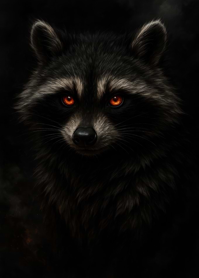 Raccoon Portrait with Glowing Eyes