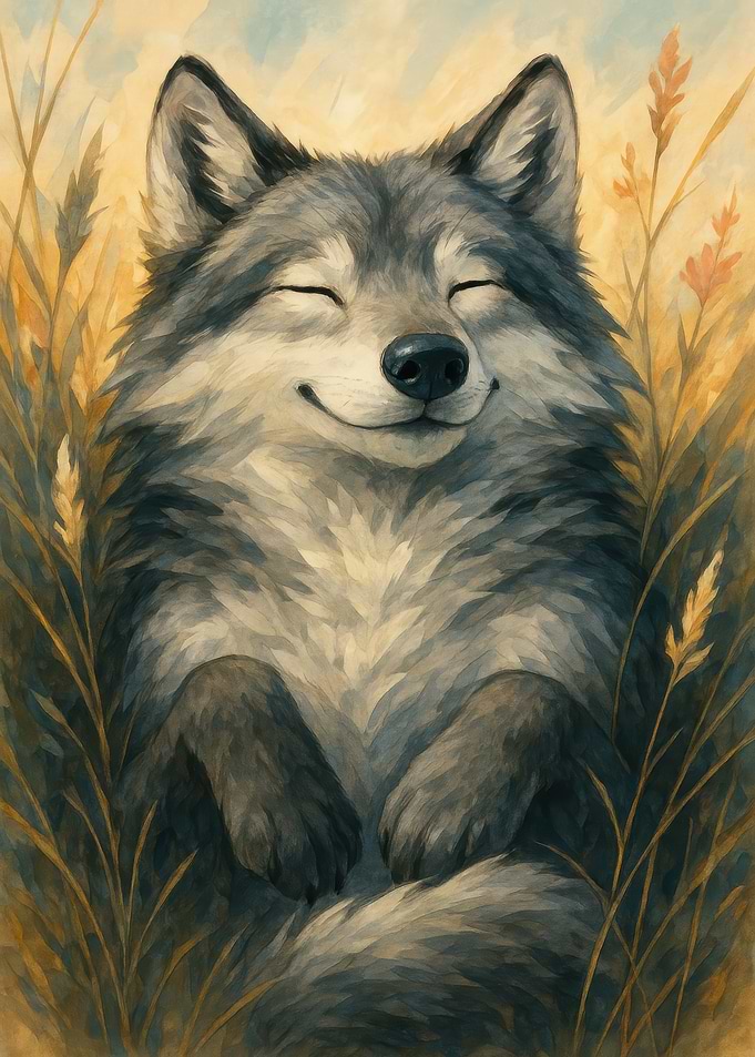 Smiling Wolf in Field Painting