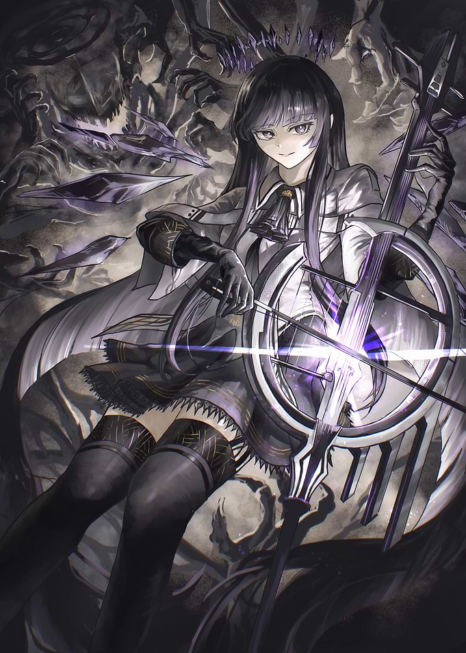 Anime Girl with Weapon and Dark Background