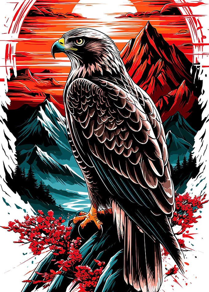 Eagle in Mountain Landscape Illustration