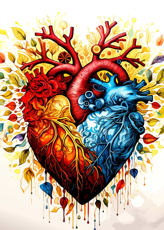 Anatomical Heart with Floral Elements