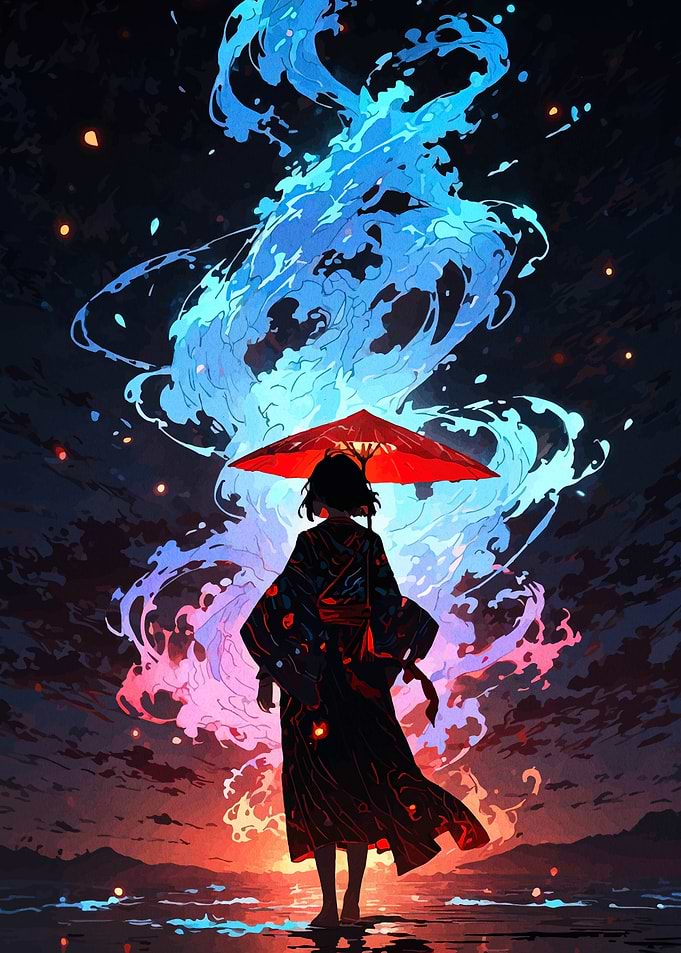 Kimono Girl with Red Umbrella