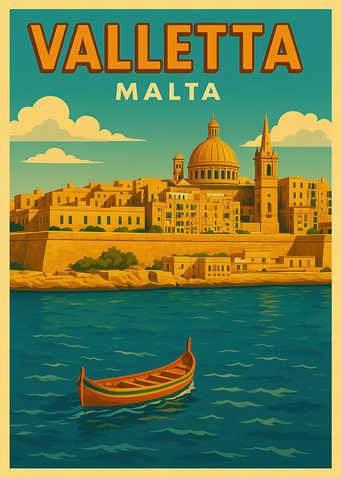 Valletta Malta Vintage Travel Poster