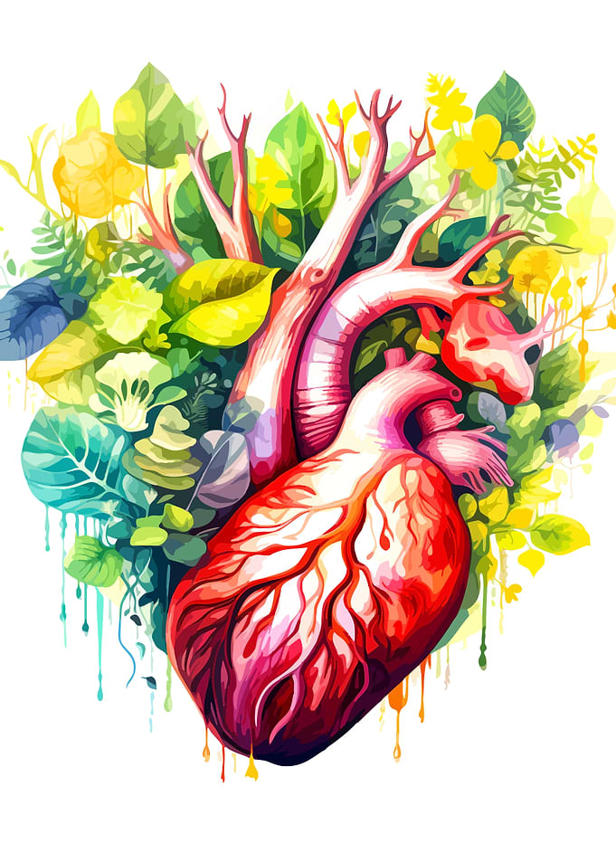 Anatomical Heart with Floral Elements