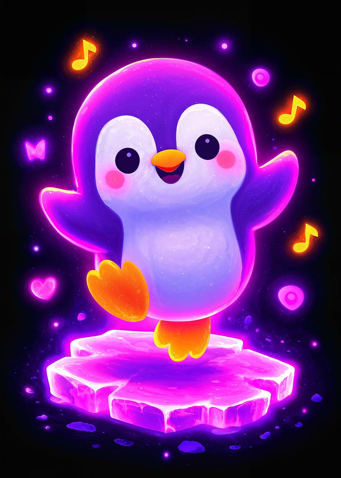 Cute Neon Penguin on Ice