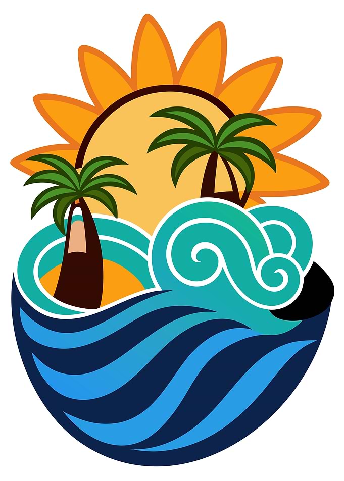 Tropical Island with Palm Trees and Sun