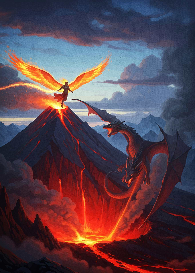 Angel Dragon Volcano Fantasy