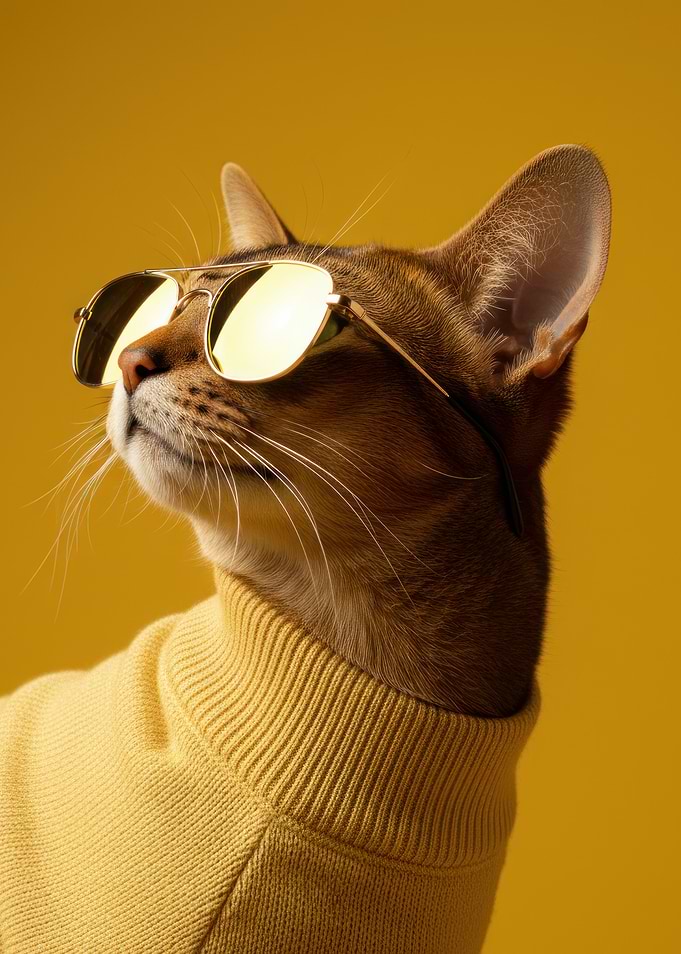 Cool Abyssinian Cat with Sunglasses and Turtleneck