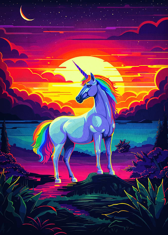 Rainbow Unicorn Sunset Landscape