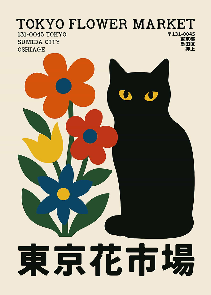 Tokyo Flower Market Cat Poster