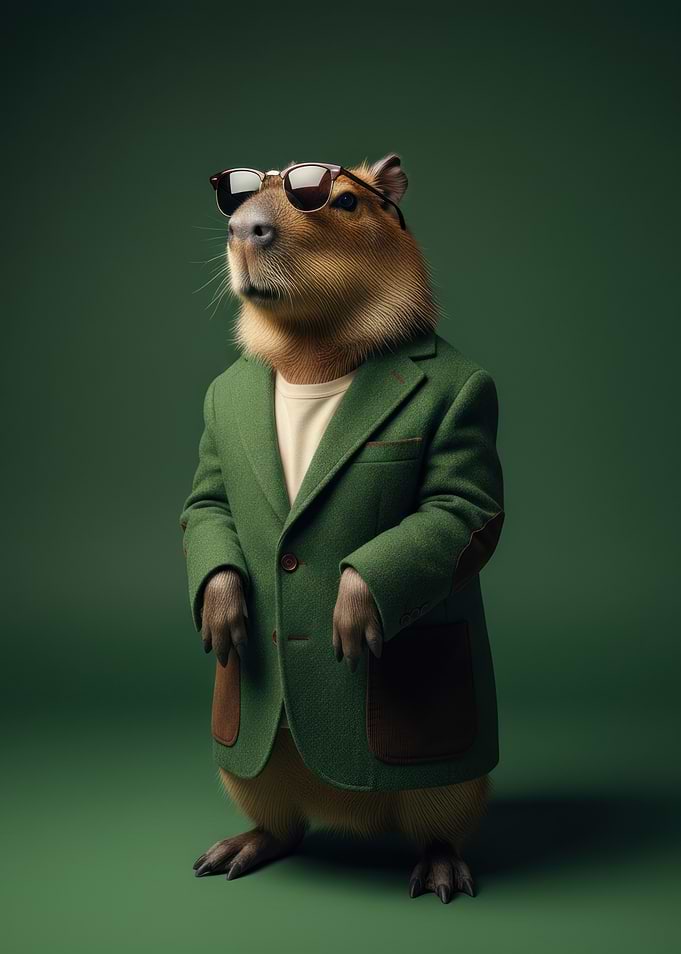 Fashionable Capybara in a Green Tweed Suit