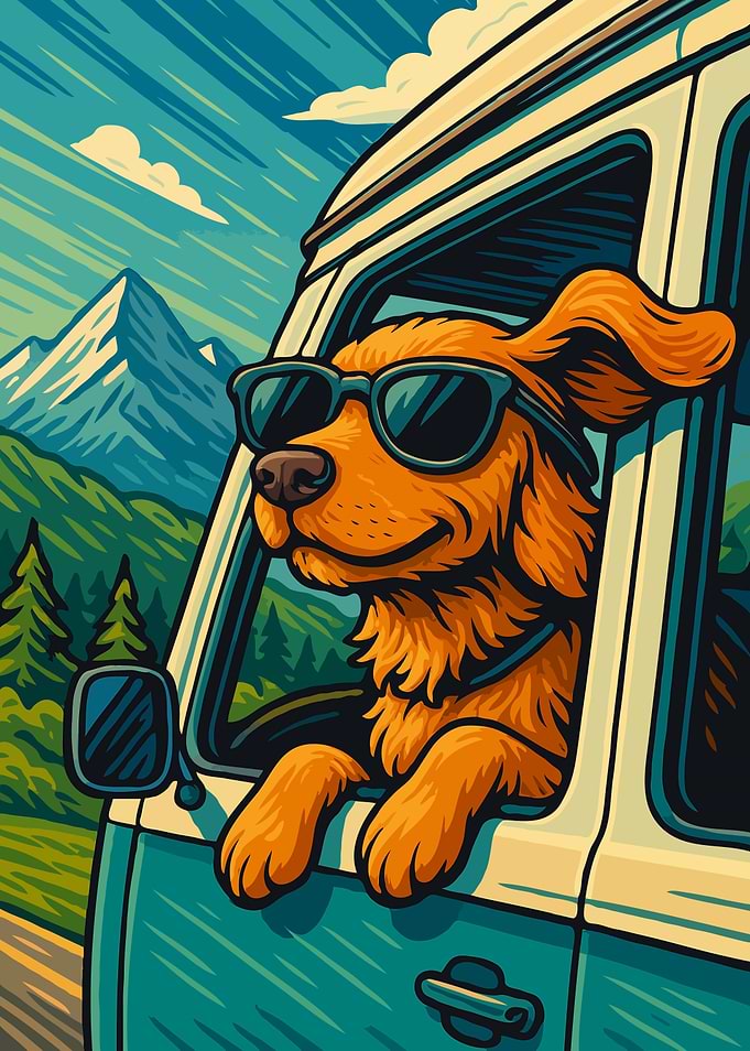 Dog Road Trip Adventure Art
