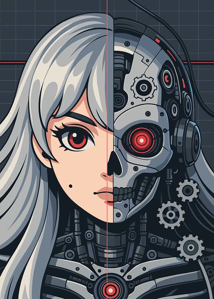 Anime Cyborg Girl Half Human Half Robot