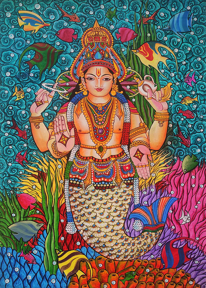Vishnu Matsya Avatar Colorful Painting