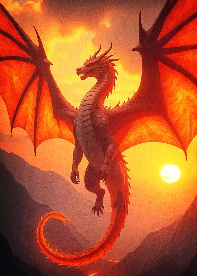 Dragon Soaring Sunset Landscape