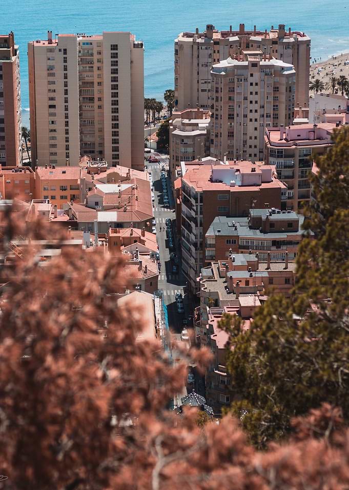 Coastal Cityscape View of Malaga from Above
