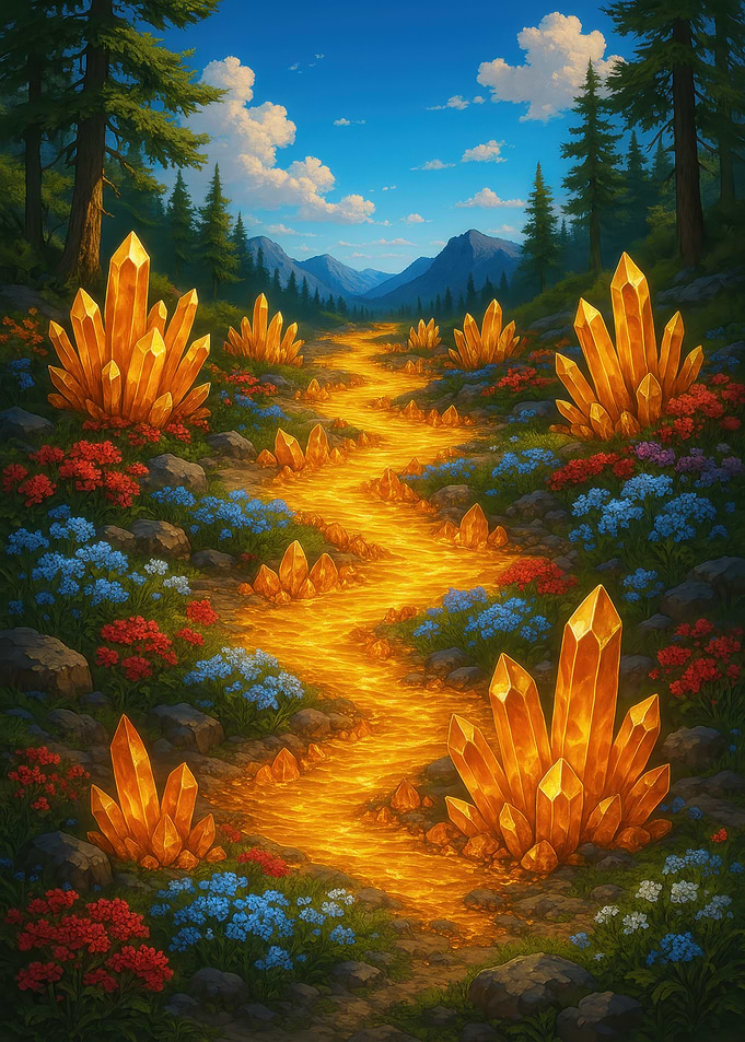 Crystal Path Through Forest Landscape