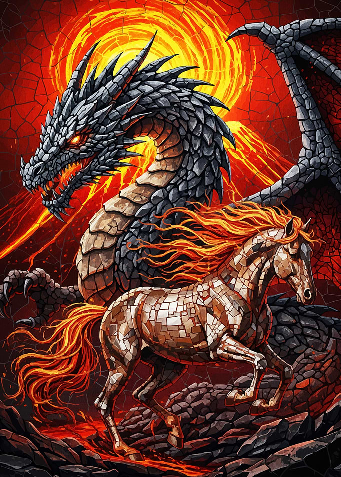 Dragon and Horse Fiery Landscape
