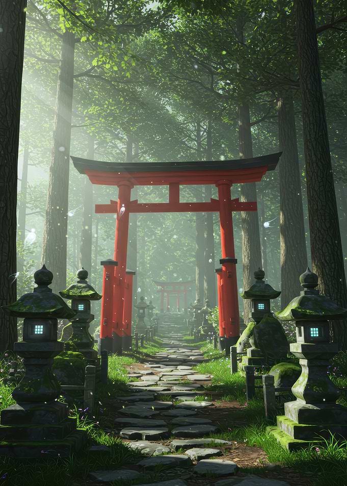 Japanese Torii Gate in Forest