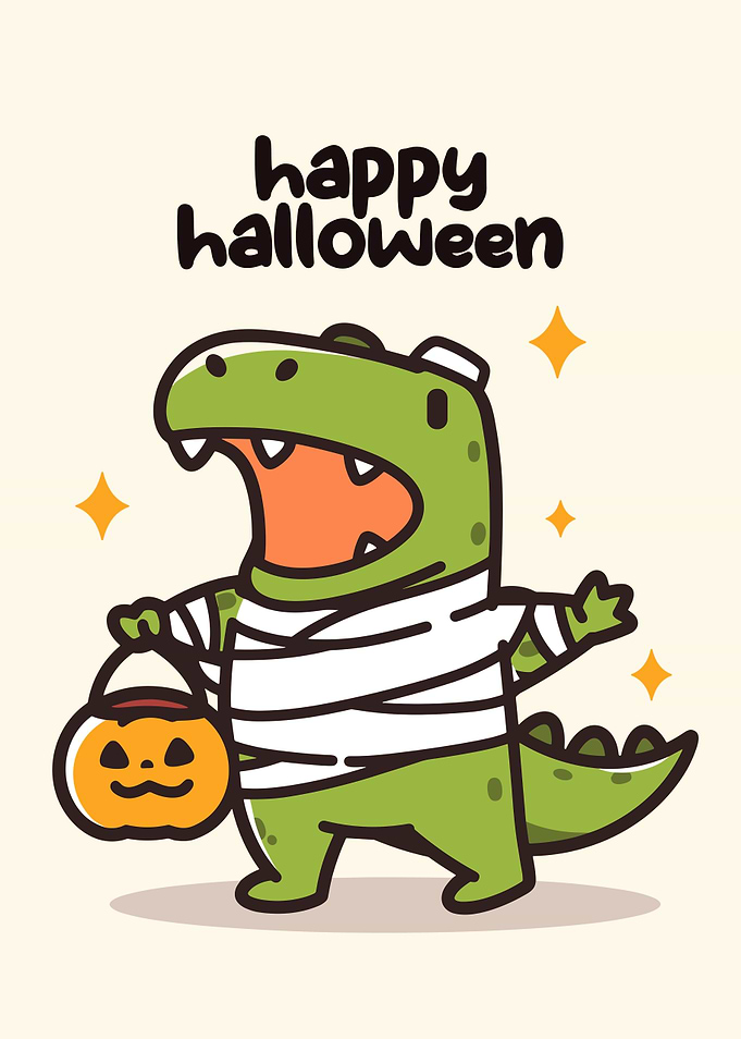 Cartoon Dinosaur Mummy Happy Halloween