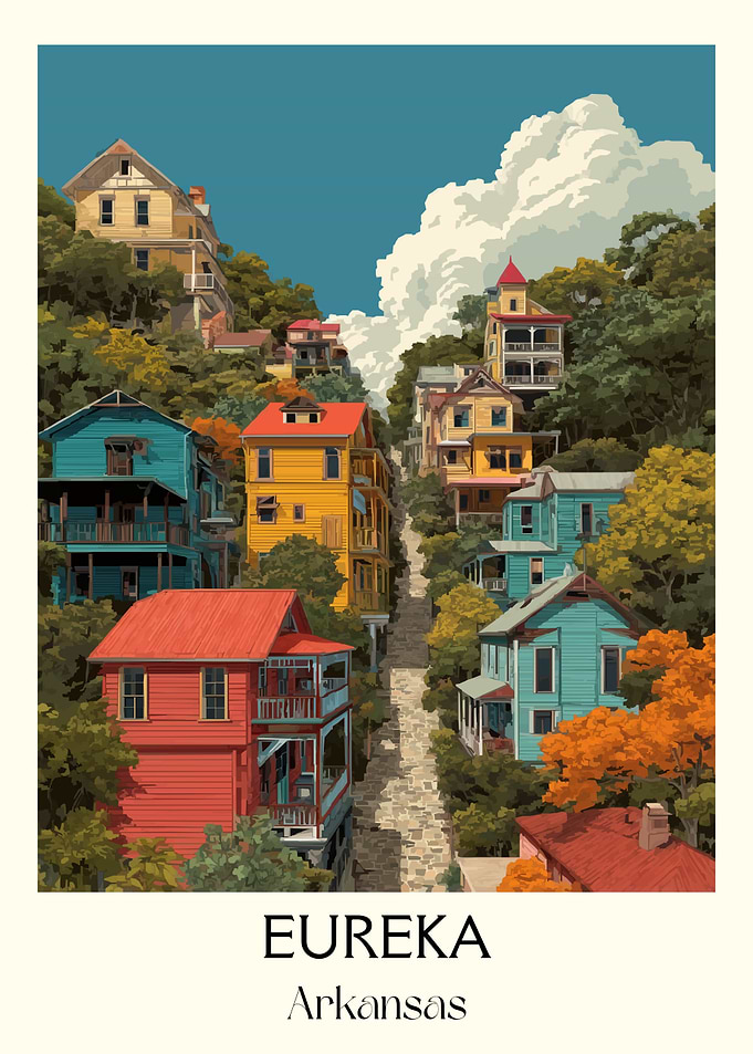 Eureka Arkansas Colorful Houses Art Print