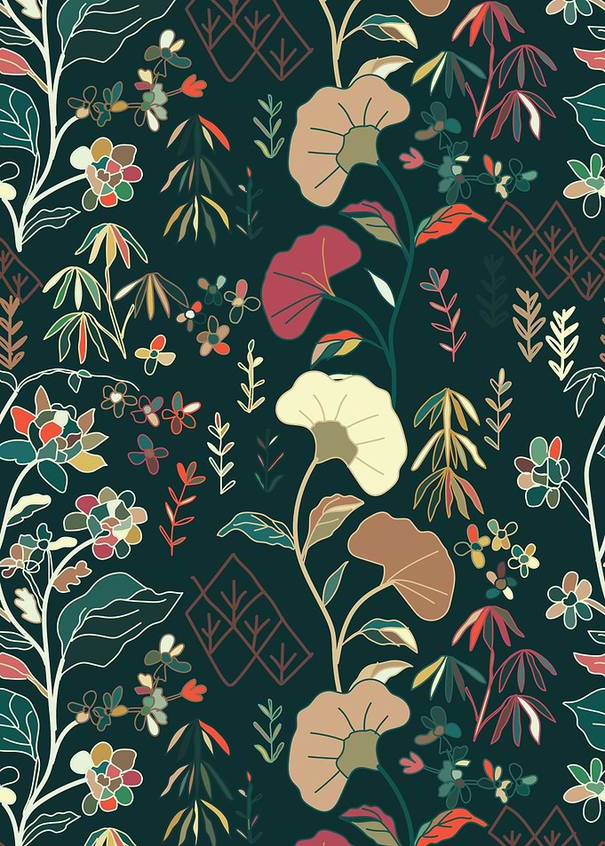 Floral Pattern on Dark Teal Background