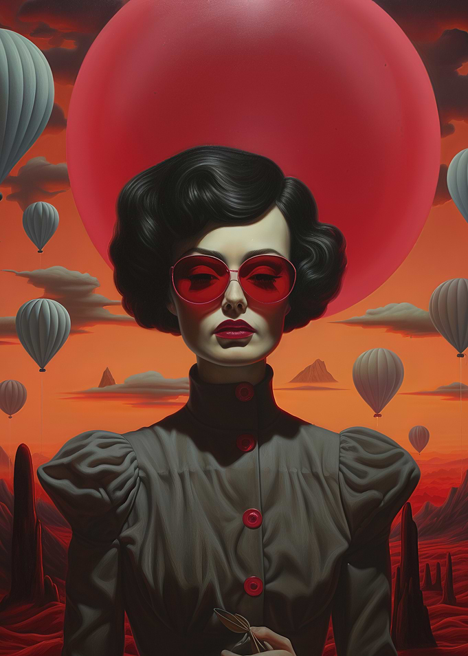 Surreal Portrait with Balloons and Red