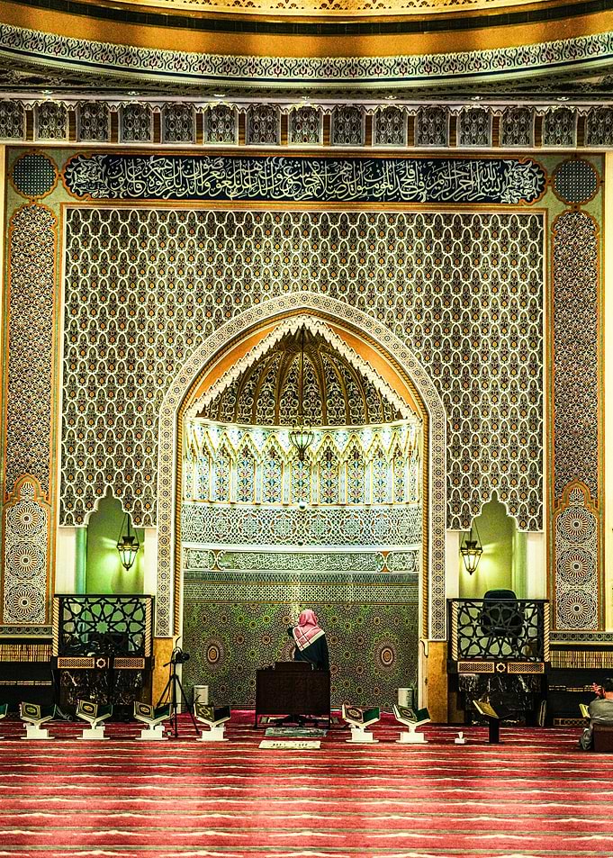 Mosque Interior with Person Praying