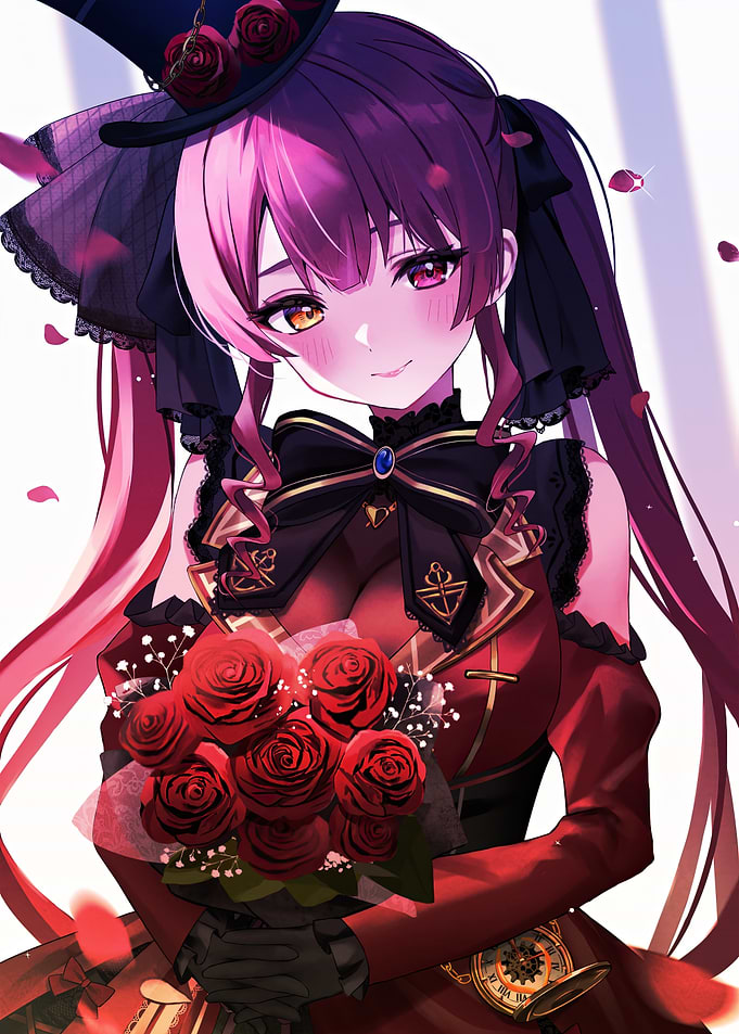 Anime Girl with Roses and Top Hat