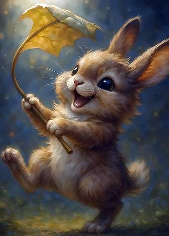 Happy Bunny with Leaf Umbrella