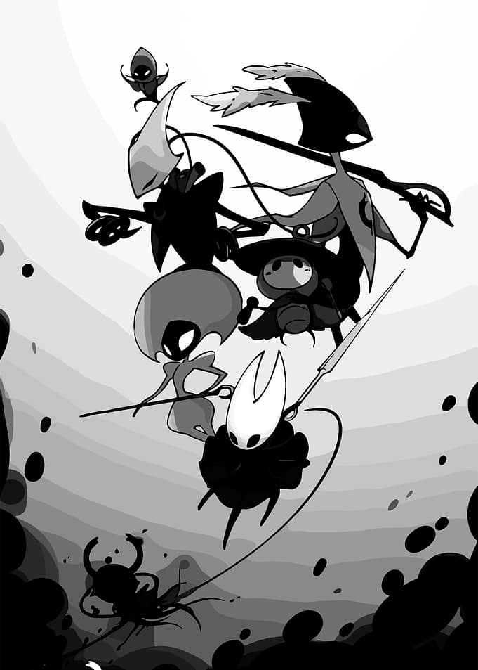 Hollow Knight Characters Monochrome Illustration