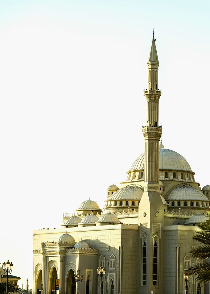 Mosque Architecture with Minaret and Domes