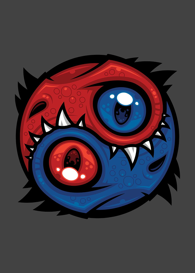 Red and Blue Yin Yang Dragons
