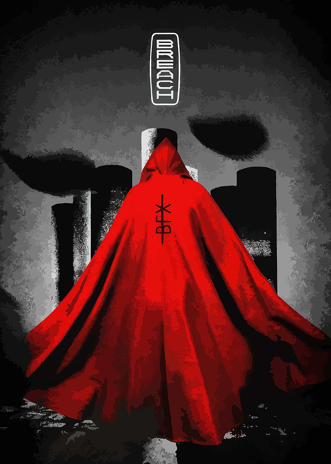 Red Cloak Figure in Urban Setting