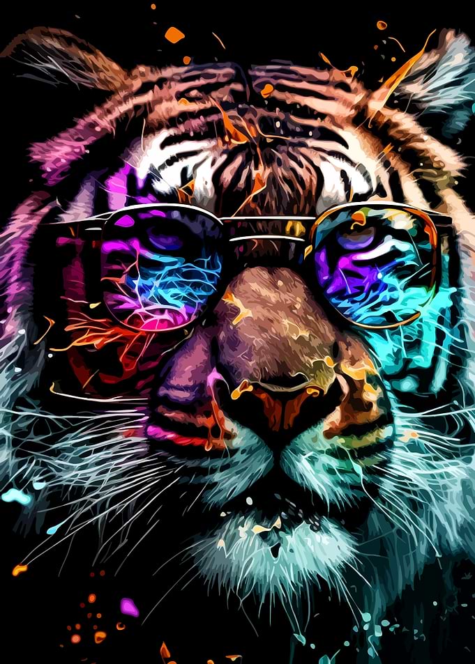 Cool Tiger with Sunglasses Colorful Art