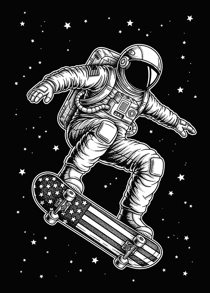 Kickflip in Space Astronaut Skateboarding in Space
