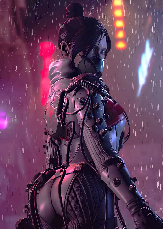 Apex Legends Wraith in Rainy Cityscape