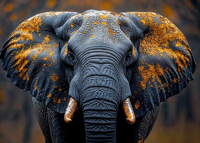 Elephant Portrait with Golden Accents